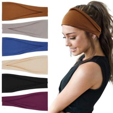 Imagem de Bandanas modernas para mulheres, faixa larga para ioga, treino, acessórios de cabelo, 6 unidades