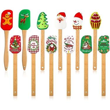 Imagem de Espátula de silicone de Natal, 12 peças, espátula de bolo de Natal com cabo de madeira, bonecos de neve, panqueca, espátula, fofa, raspadora, prato de Natal, espátulas de cozinha para misturar cozinhar assar (estilo adorável)