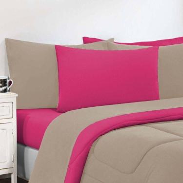 Imagem de Kit Edredom + Jogo De Lençol Malha 100% Algodão Gran Moratta 6 Peças Queen - Avelã-pink