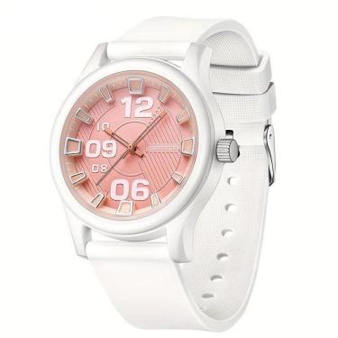 Imagem de Relógio Feminino De Quartzo - à Prova D`água, Leve Com Pulseira De Silicone Branco Rosa
