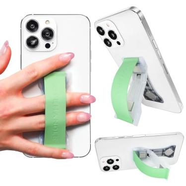 Imagem de LOVEHANDLE Pro Premium Phone Grip - Alça de Silicone para Telefone - Suporte Magnético para Telefone e Suporte para Smartphone e Tablet - Silicone Verde Samambaia Em Base Transparente