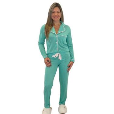 Imagem de Pijama Americano Adulto Feminino Aberto Longo Inverno Manga Longa C/Bo