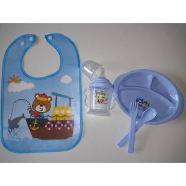 Imagem de Kit Refeição Infantil Introdução Alimentar Para Bebê Prato Copo Colher