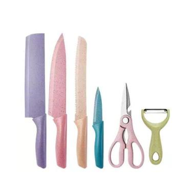 Imagem de Jogo De Faca Cortador Tesoura Colorida Para Cozinha Gourmet - K-NIFE