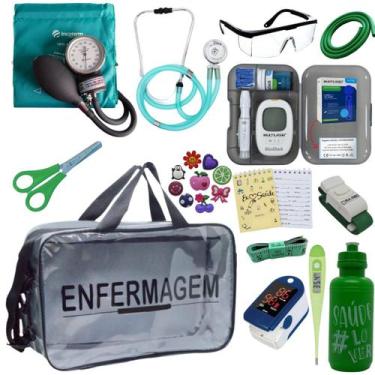 Imagem de Kit Enfermagem Transparente Completo Aparelho Pressao Manual Estetosco