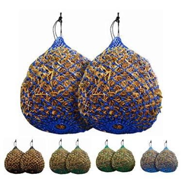 Imagem de Majestic Ally 2 peças de rede de feno muito resistente de 3,18 cm x 3,18 cm com orifício de alimentação ultra lenta de 101,6 cm com anel inferior para simulação de pastagem de cabras, ovelhas e gado,