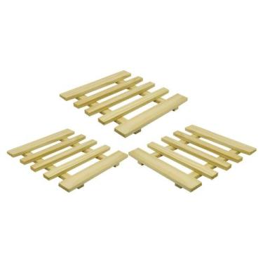 Imagem de Jogo De Esteira Palete 3 PeÇAs Descanso De Panela Madeira - ATACADÃO D