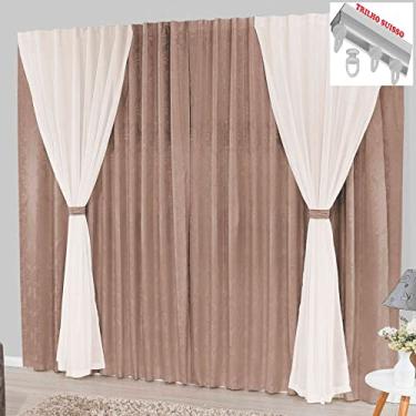 Imagem de Cortina Bhaly Jacquard e Voal 4,00 X 2,50 Para Trilho Suisso - Bege