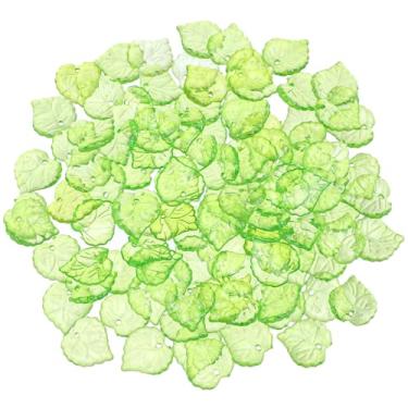 Imagem de Pingentes de folha de acrílico verde transparente 200 peças, pingentes de acrílico em forma de folha, pingentes de folha de plástico com furo, chaveiro DIY acessório de