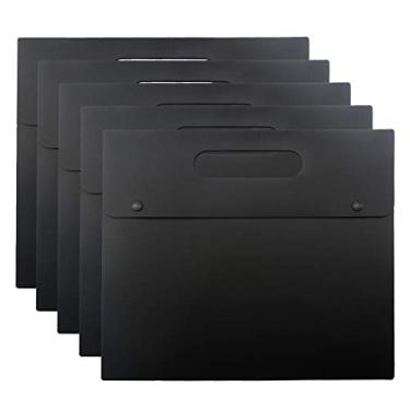 Imagem de Enyuwlcm A4 suporte de documentos de plástico para envelopes com alça de poli Envelope Portfólio Jaqueta com fecho de pressão, Preto, 5 Pack