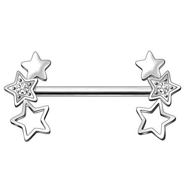 Imagem de Covet Jewelry Protetor de mamilo estrela tripla de aço inoxidável, Liga de aço, Zircônia cúbica