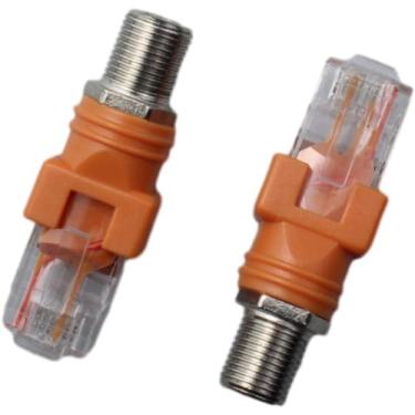 Imagem de OZXNO 2 peças de adaptador conversor RF para RJ45 coaxial para adaptador Ethernet coaxial RF F fêmea para RJ45 macho adaptador de acoplador de barril coaxial, laranja