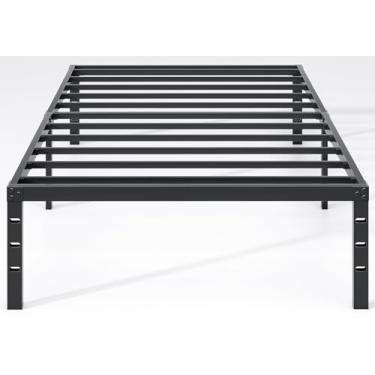 Imagem de NEW JETO Estrutura de cama de metal, estrutura de cama de solteiro com espaço de armazenamento, base de colchão resistente para serviço pesado, montagem fácil, sem necessidade de mola box, preto, 35,5