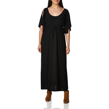 Imagem de Star Vixen Maxidress feminino tamanho único fenda manga esvoaçante com cordão império cintura, Preto, P