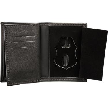 Imagem de Carteira dobrável com crachá oculto CBP de ajuste perfeito para crachá de patrulha fronteiriça alfandegária dos EUA e estojo de identificação (corte PF-587) couro preto