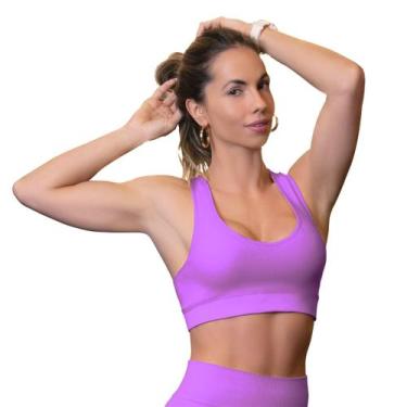 Imagem de Top Sem Costura Feminino Selene Sem Bojo Fitness Academia, Roxo claro,
