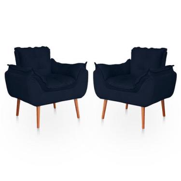 Imagem de Kit 02 Poltronas Opala para Sala Confortável Resistente Veludo Azul - 