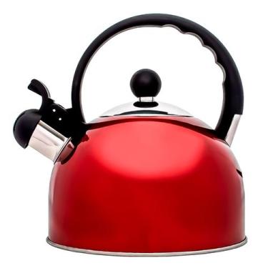 Imagem de Chaleira Vermelha Em Aço Inox Com Apito E Alça Térmica Ergonomica 2 Li