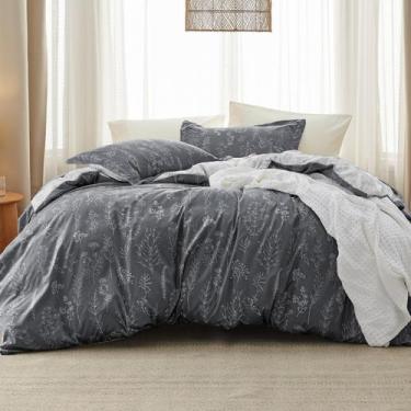 Imagem de Conjunto de Edredom Bedsure King 3 Peças - Floral Cinza Escuro