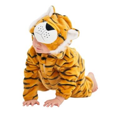 Imagem de LONULAIN Pijama unissex para fantasia de animal, macacão infantil de flanela com capuz para cosplay, roupa de casa/roupa de dormir, Tigre, 6-12 meses