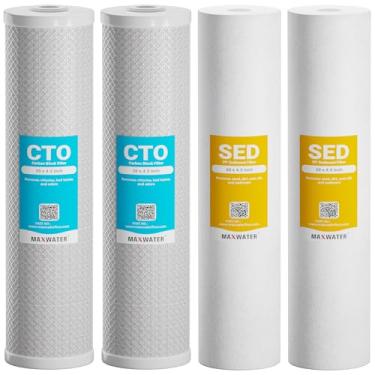 Imagem de (Pacote com 4) 5 mícrons 50.8 cm x 11.4 cm CTO Carbon Block & Sediment Replacement Filter Cartridges Set | 2 conjuntos, 4PK COMPATÍVEIS COM: FC25BX4, 32-450-20-GREEN, EP20-BB, 155358-43,2C-20BB,