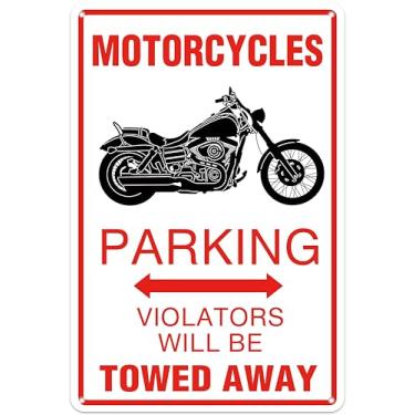 Imagem de Motorcycles Parking Vilators Will Be Towed Away, Sinal de metal de alumínio engraçado aviso de arte de parede, para decoração de parede de quarto de menino caverna masculino 20 x 30 cm (124)