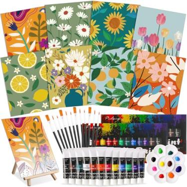 Imagem de Cholemy Kit de pintura e sorvete de 36 peças para adultos 20 x 25 cm, tela pré-desenhada para pintura, faça você mesmo, kit de pintura de casais afro, pincéis de cavalete de madeira para encontros