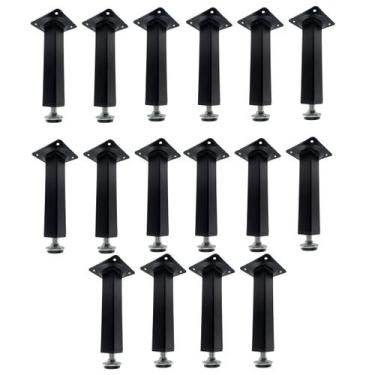 Imagem de Kit 16 Pé Para Móveis Regulável Quadrado Preto 15cm em Metal - RENNA