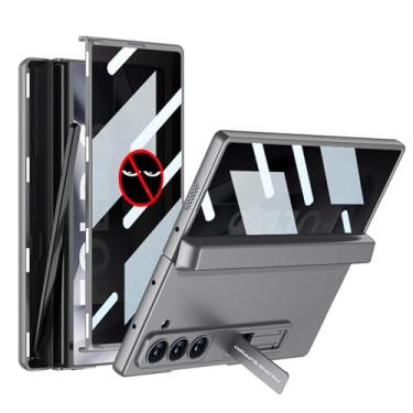 Imagem de FWYANZH Capa para Samsung Galaxy Z Fold 6, capa de vidro temperado anti-espião com proteção de câmera, dobradiça magnética, compartimento para caneta S, suporte para celular, cinza, dobra 6