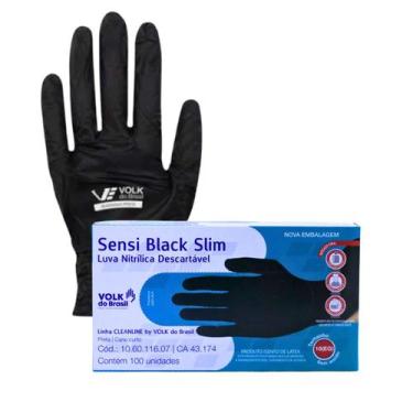 Imagem de Luva nitrilica preta descartável sem pó sensi black slim volk - VOLK D