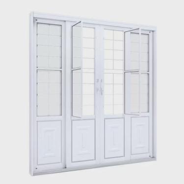 Imagem de Porta de Aço de Correr 213x200 com Grade Quadrada e Postigo Facilita Lucasa