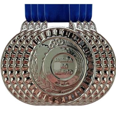 Imagem de Kit 35 Medalhas Honra Ao Mérito De Metal 4,4cm + Fita Azul prata