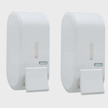 Imagem de Kit 2 Dispenser Porta Saboneteira Urban Compacto Com Reservatório 400 ml Branco Premisse