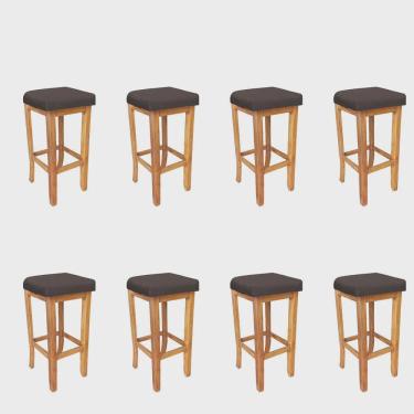 Imagem de Kit 08 Banqueta Alta Ben Gourmet Balcão Bistrô Cozinha Base Madeira Maciça Corino Marrom - Ahz Móveis