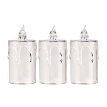 Imagem de Jogo 3 Mini Velas Eletrônica Cristal Led Branco Quente 7,7cm - Art Christmas