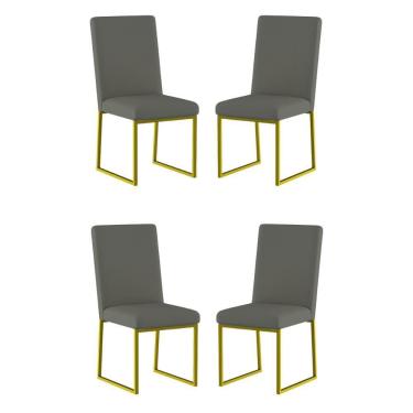 Imagem de Kit 4 Cadeiras De Jantar Com Base De Ferro Dourado – Balaqui Cor: cinza Cinza