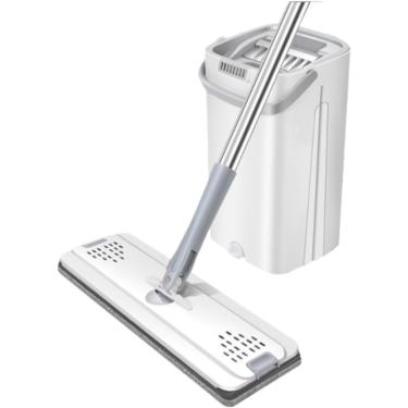 Imagem de Esfregões Para Limpar Pisos Conjunto De Esfregões Ferramentas De Limpeza Esfregões De Limpeza De Piso Com Balde Esfregão De Aperto Plano Limpo De Cozinha Esfregões De Chão, White, 126 * 33 * 12cm