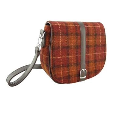 Imagem de Glen Appin Bolsa feminina Harris Tweed Beauly ombro casual alça ajustável padrão tartan presente de aniversário dia da mãe, Rust & Orange Overcheck