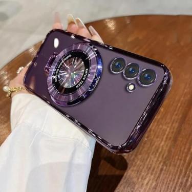 Imagem de MVVKKY Para M55 Ultra Thin Plating Tpu Glitter Stand Holder Case (Para M55/PurpleClear)