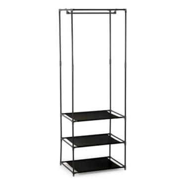 Imagem de Armário Aberto Arara Guarda Roupa Portatil Cabideiro de Chão Prateleira Sapateira Rack Organizador Preta