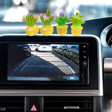 Imagem de 4 peças de mini enfeite de carro suculento, decorações fofas de painel de cacto, mini vaso de cerâmica para interior de carro, vasos em miniatura de mesa, acessórios de painel