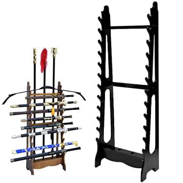 Imagem de Suporte de espada suporte para facas de madeira maciça para solo, suporte para espadas e katanas, suporte para katanas samurais, suporte para exibição de espadas de 10/12 camadas e 3/5 orifícios