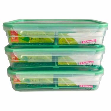 Imagem de 3 Pote Com Trava e Divisória Removível Hermético Freshy 1,6l Sanremo