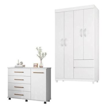 Imagem de Cômoda Flora E Guarda Roupa Solteiro Lótus Branco Flex - Demóbile