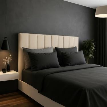 Imagem de Cabeceira Estofada Modular Cama Casal Queen 1,60mX45cm - Módulos Adesivos (Off White)