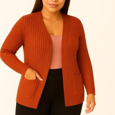 Imagem de Casaco Feminino cardigan Blusa Manga Longa Sobretudo Tricô Inverno - F