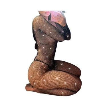 Imagem de Body Feminino Sexy de Verão - Ombro De Fora, Rede Arrastão, Strass e M