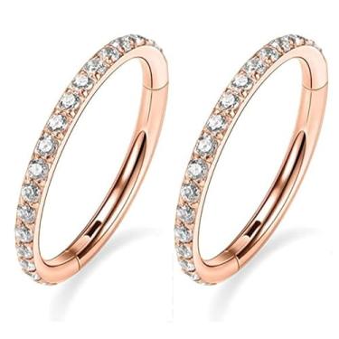 Imagem de Kit 2 Piercings Titânio Argola Click Cravejada 6mm (Rose Gold)