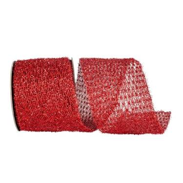 Imagem de Reliant Ribbon Fita de borda com fio metálica com glitter elástico flexível, vermelha