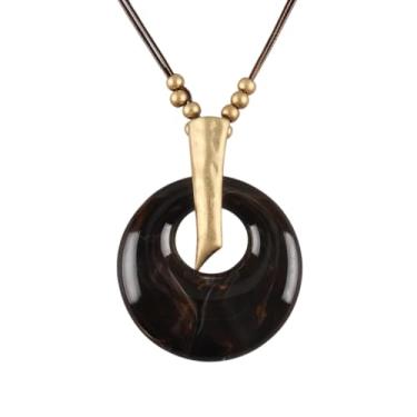 Imagem de Bjesinmo Colar grande com pingente feminino boho longo, colar de couro grosso, gargantilha hippie, joia boho exclusiva, Couro sintético, Sem Pedra Preciosa